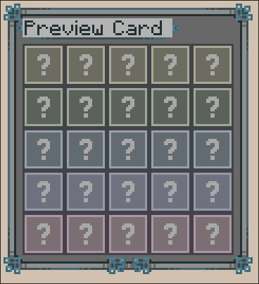 A preview BINGO card where every tile is hidden and replaced with a question mark.